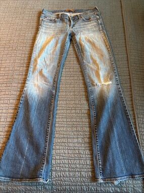 Arden B Blue Boot Cut Jeans with fraying and distressing